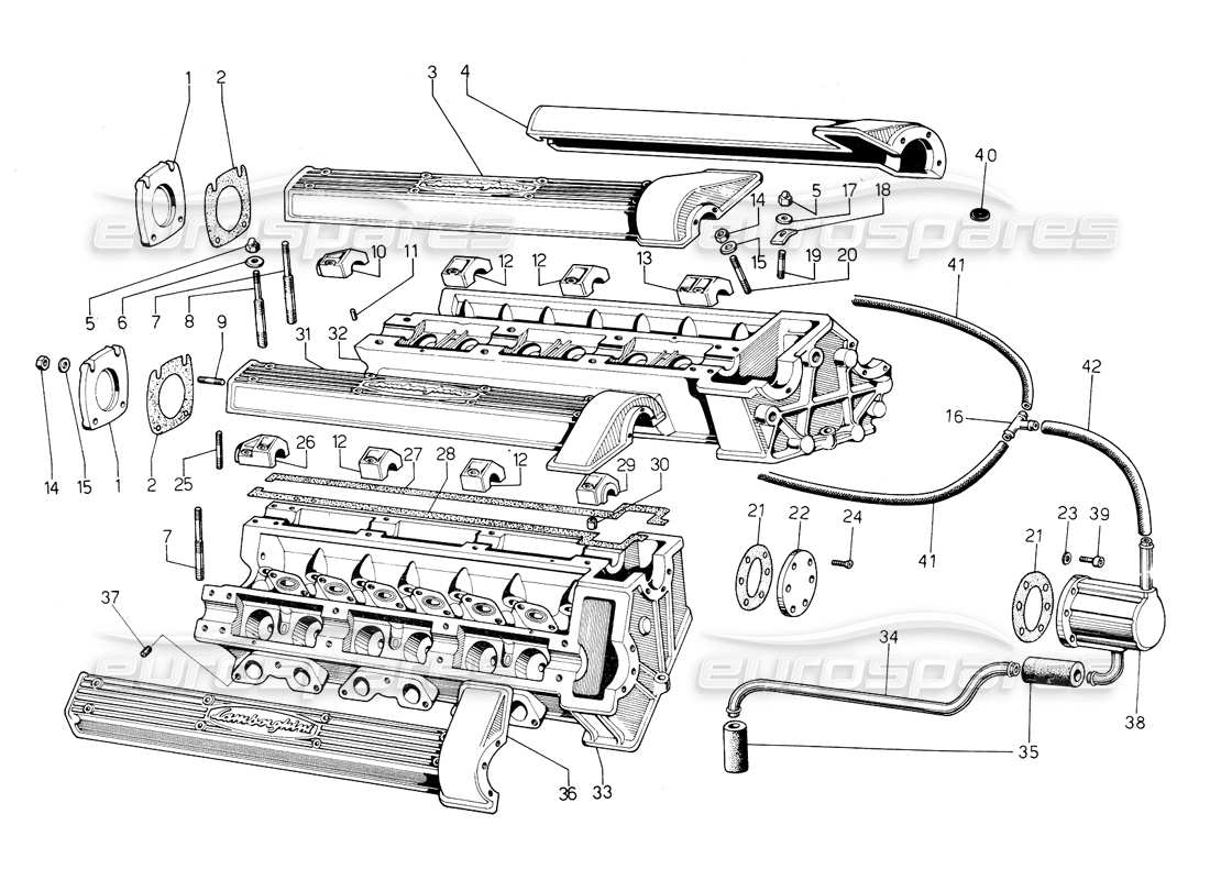 lamborghini countach 5000 s (1984) zylinderköpfe teilediagramm