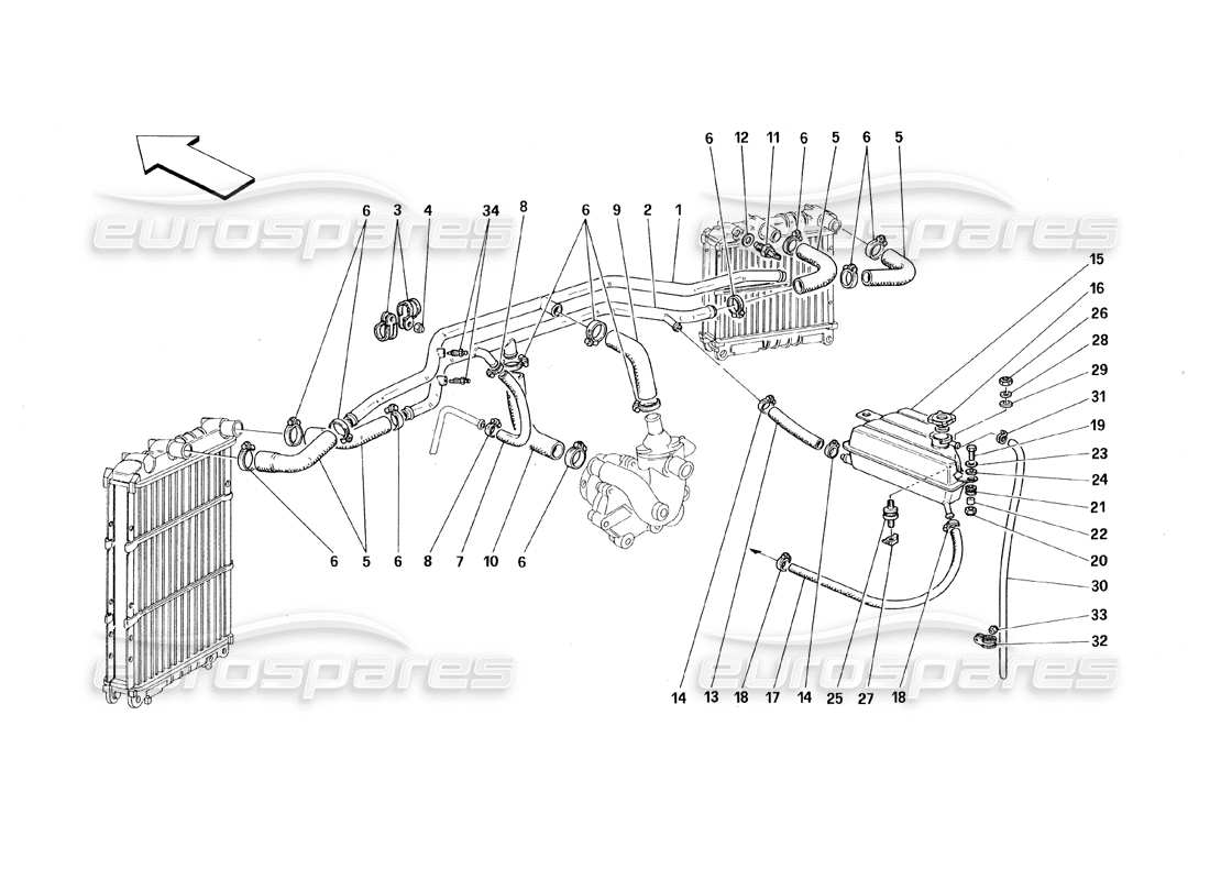 ferrari 348 (1993) tb / ts teilediagramm des kühlsystems