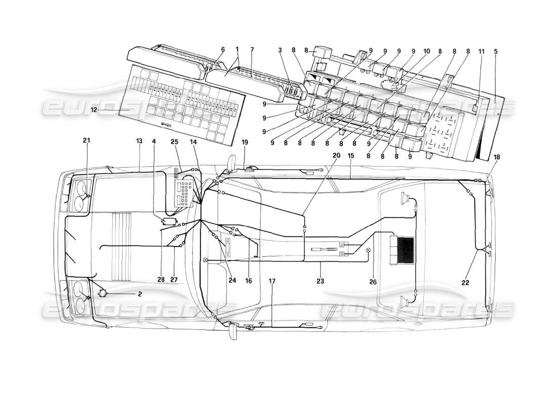 ferrari 400i (1983 mechanical) teilediagramm für elektrisches system, sicherungen und relais