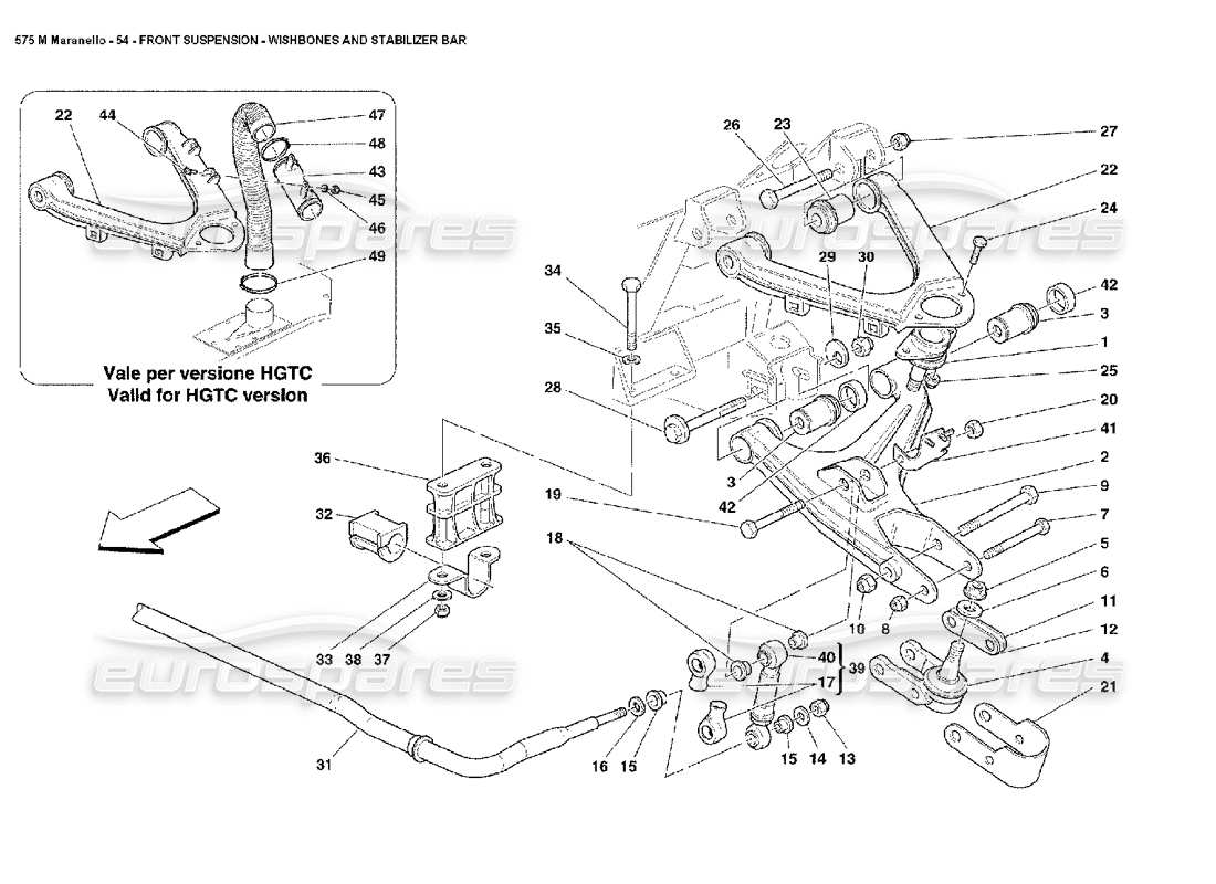 ferrari 575m maranello querlenker und stabilisator der vorderradaufhängung teilediagramm