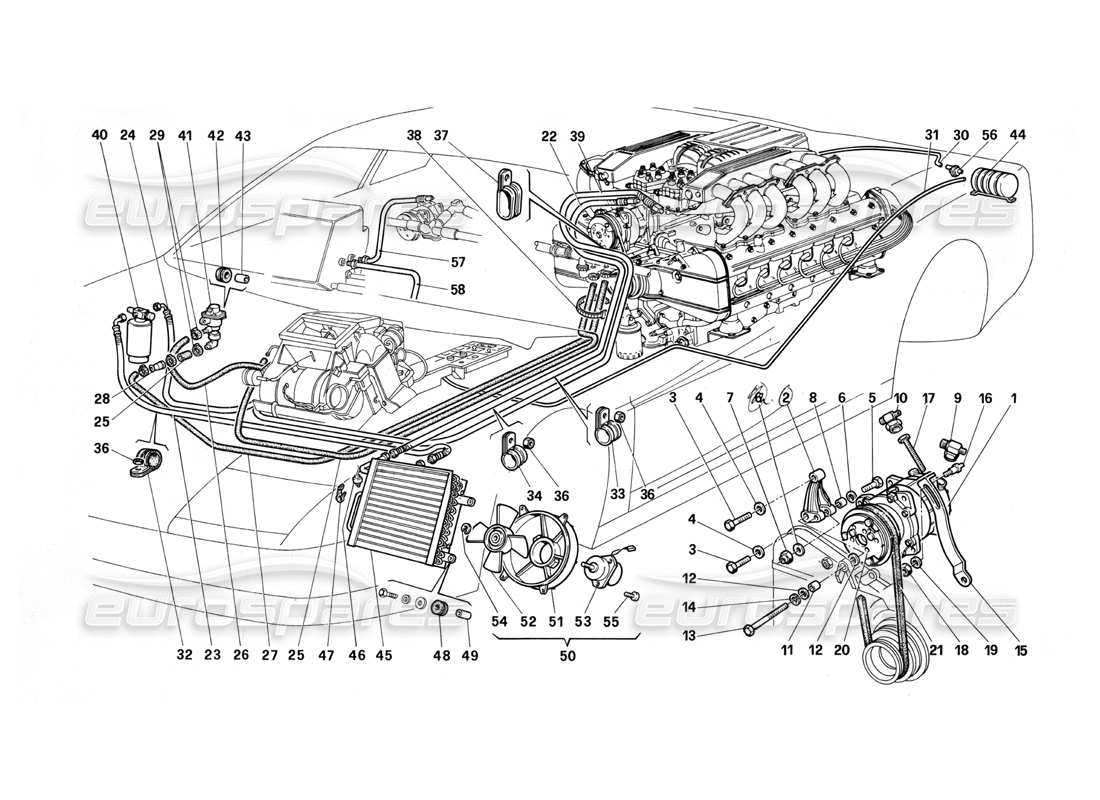 ferrari testarossa (1990) teilediagramm der klimaanlage