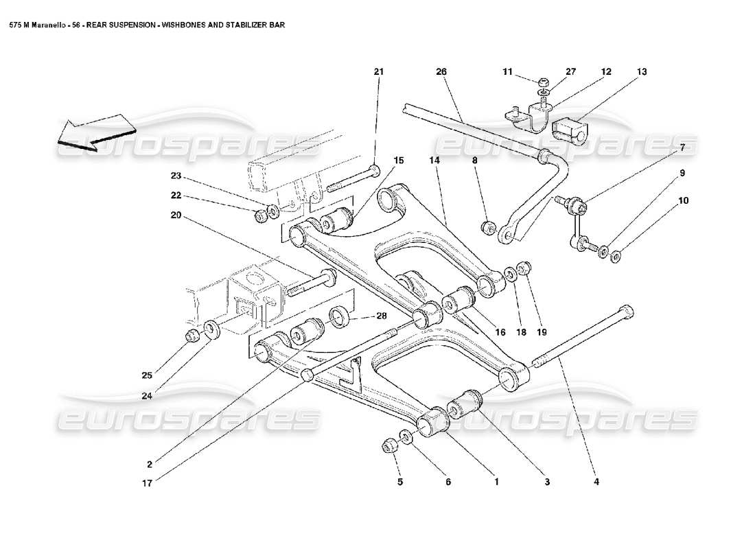 ferrari 575m maranello querlenker und stabilisator der hinterradaufhängung teilediagramm