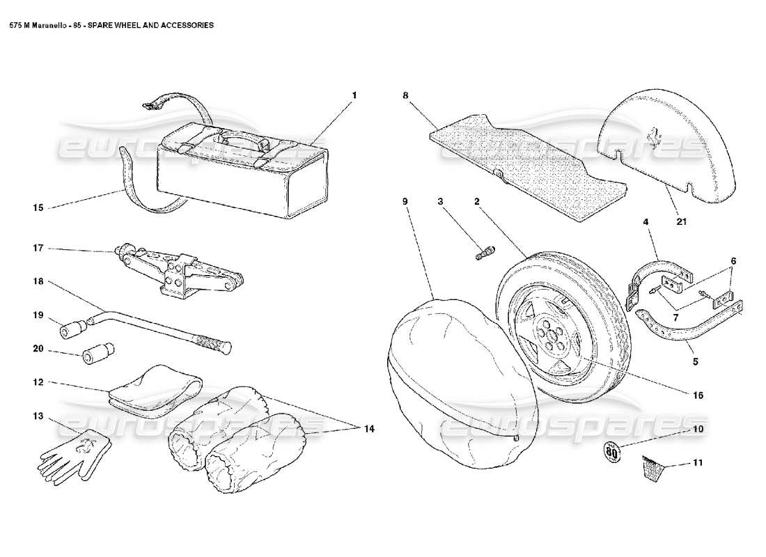 ferrari 575m maranello ersatzrad und zubehör teilediagramm
