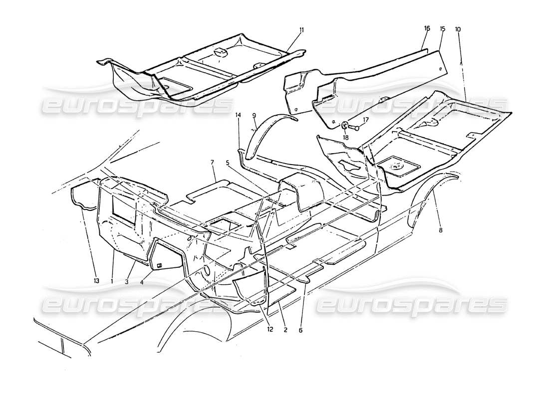 maserati biturbo 2.5 (1984) teilediagramm für teppiche und filze