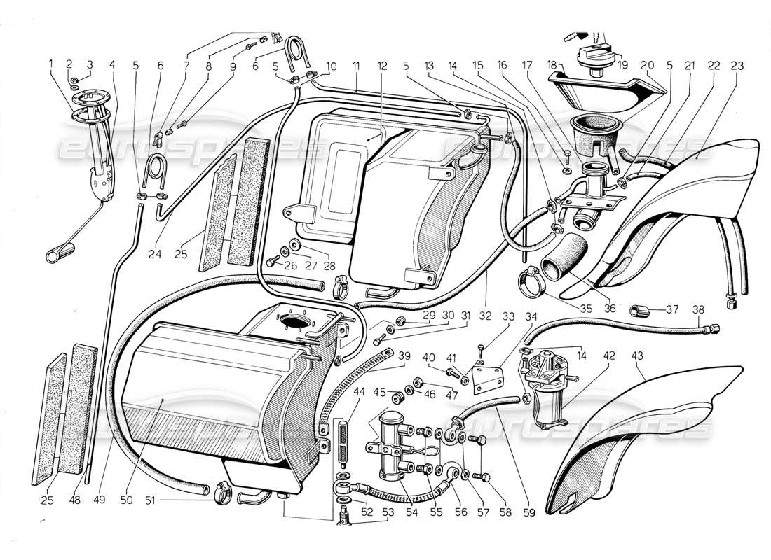 lamborghini jalpa 3.5 (1984) kraftstoffsystem teilediagramm