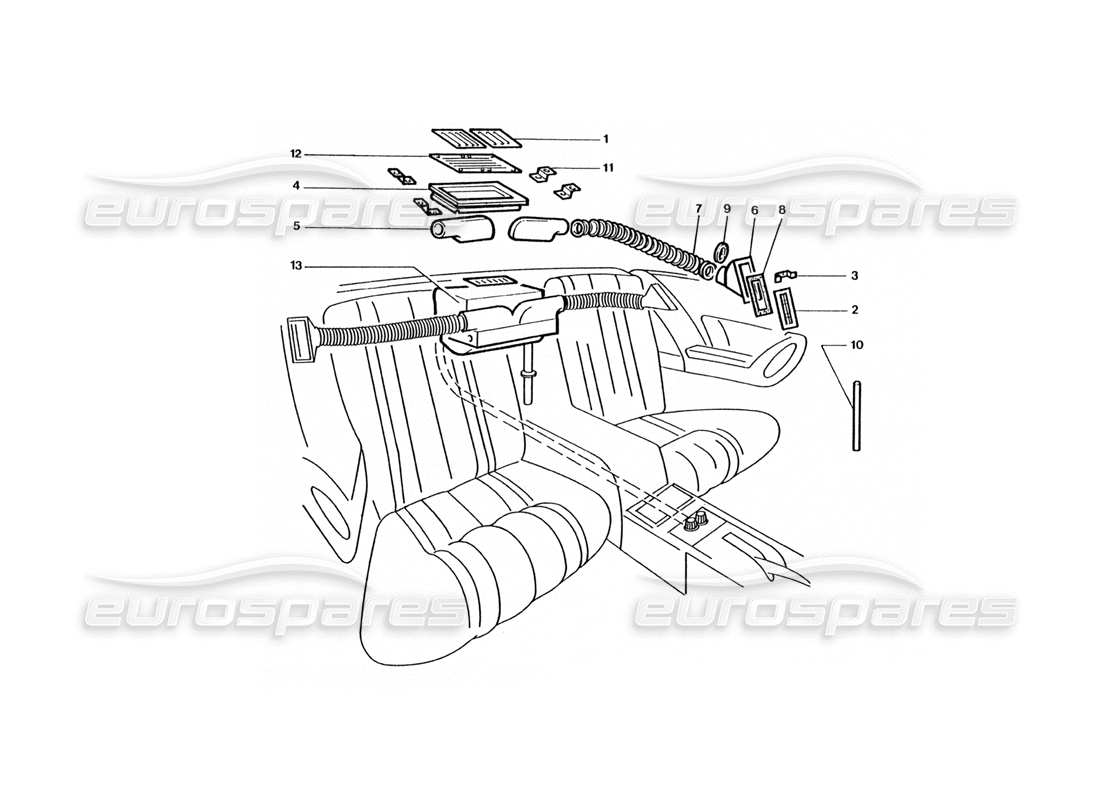 ferrari 400 gt / 400i (coachwork) teilediagramm der hinteren heizmatrix