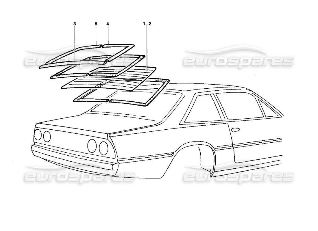 ferrari 412 (coachwork) heckscheibe und zierleisten teilediagramm