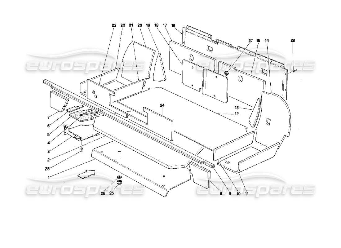 ferrari mondial 3.4 t coupe/cabrio teilediagramm für die kofferraumisolierung