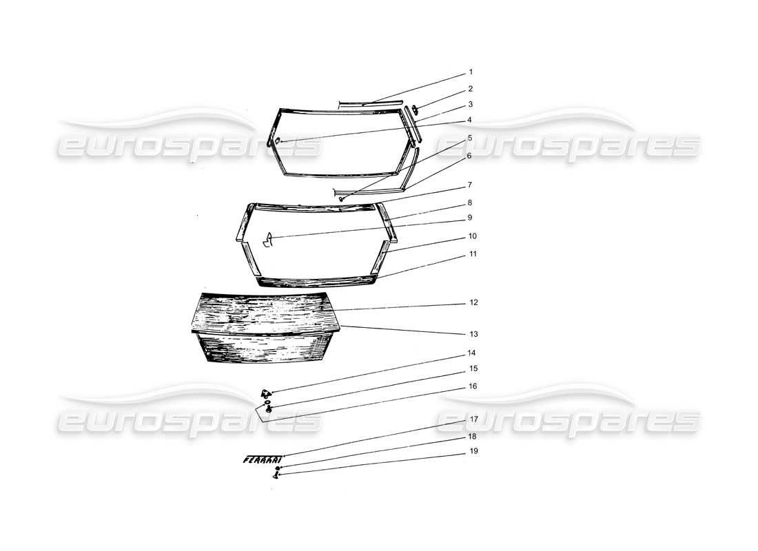 ferrari 365 gtb4 daytona (coachwork) teilediagramm für hinteren balg und dichtungen
