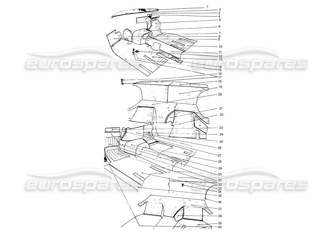 ferrari 365 gtb4 daytona (coachwork) teilediagramm für innere unterlagefilz und teppiche