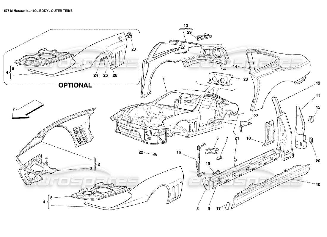 ferrari 575m maranello teilediagramm für äußere karosserieverkleidungen