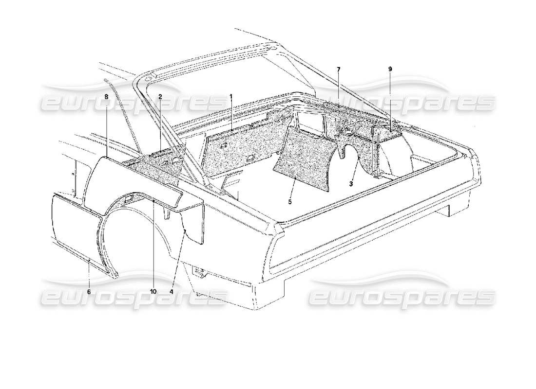 ferrari mondial 3.4 t coupe/cabrio isolierung des motorraums – coupé – für fahrzeuge der ch-version teilediagramm