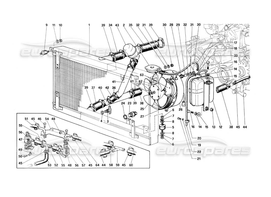 ferrari 400i (1983 mechanical) teilediagramm des kühlsystems