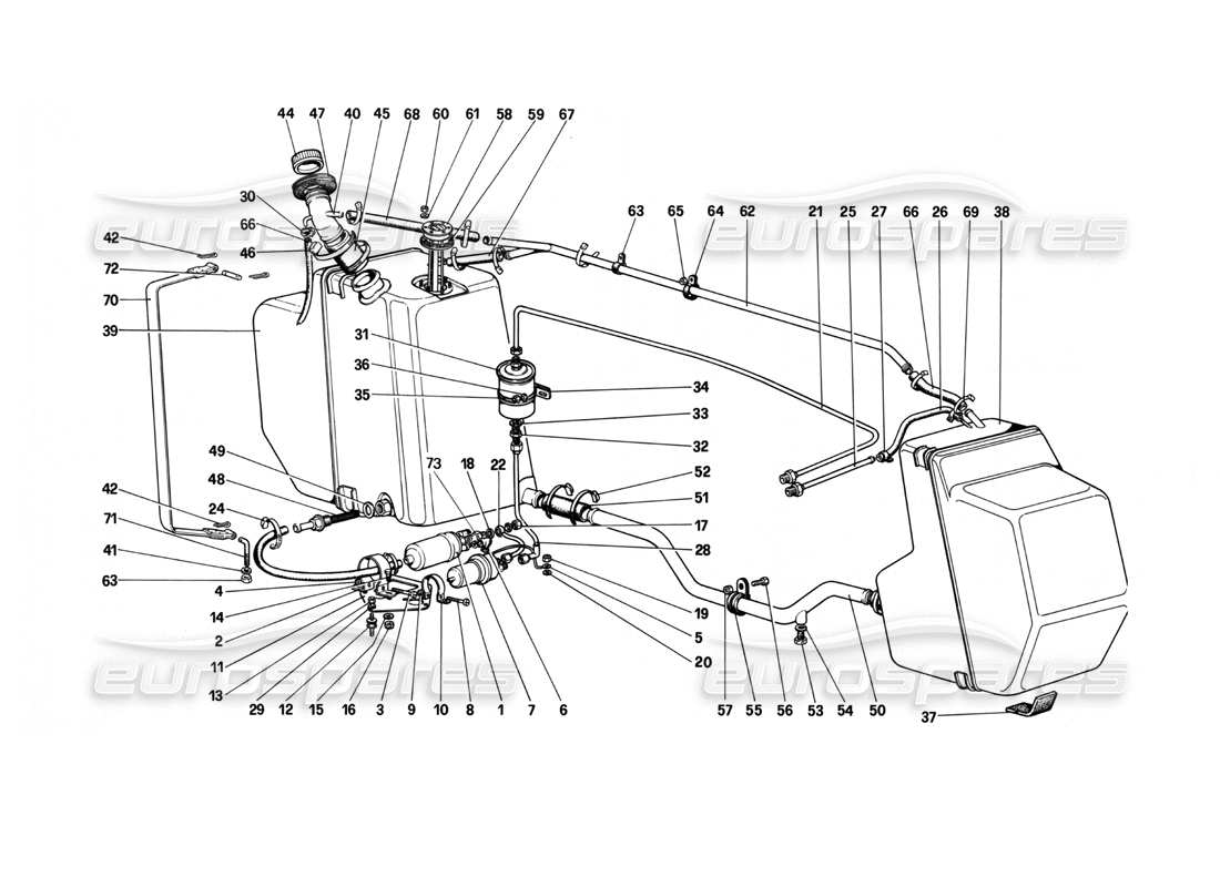 ferrari 208 turbo (1982) teilediagramm für kraftstoffpumpe und -leitungen