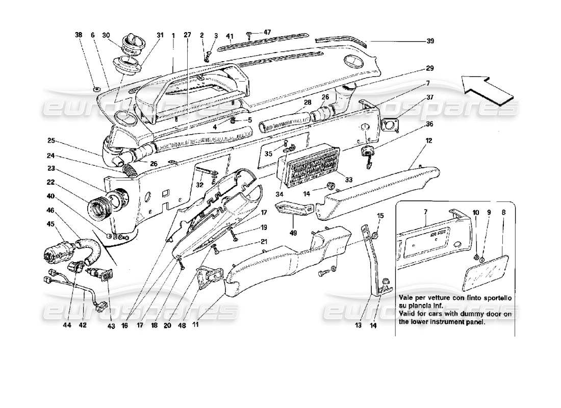 ferrari mondial 3.4 t coupe/cabrio dashboard-ersatzteildiagramm