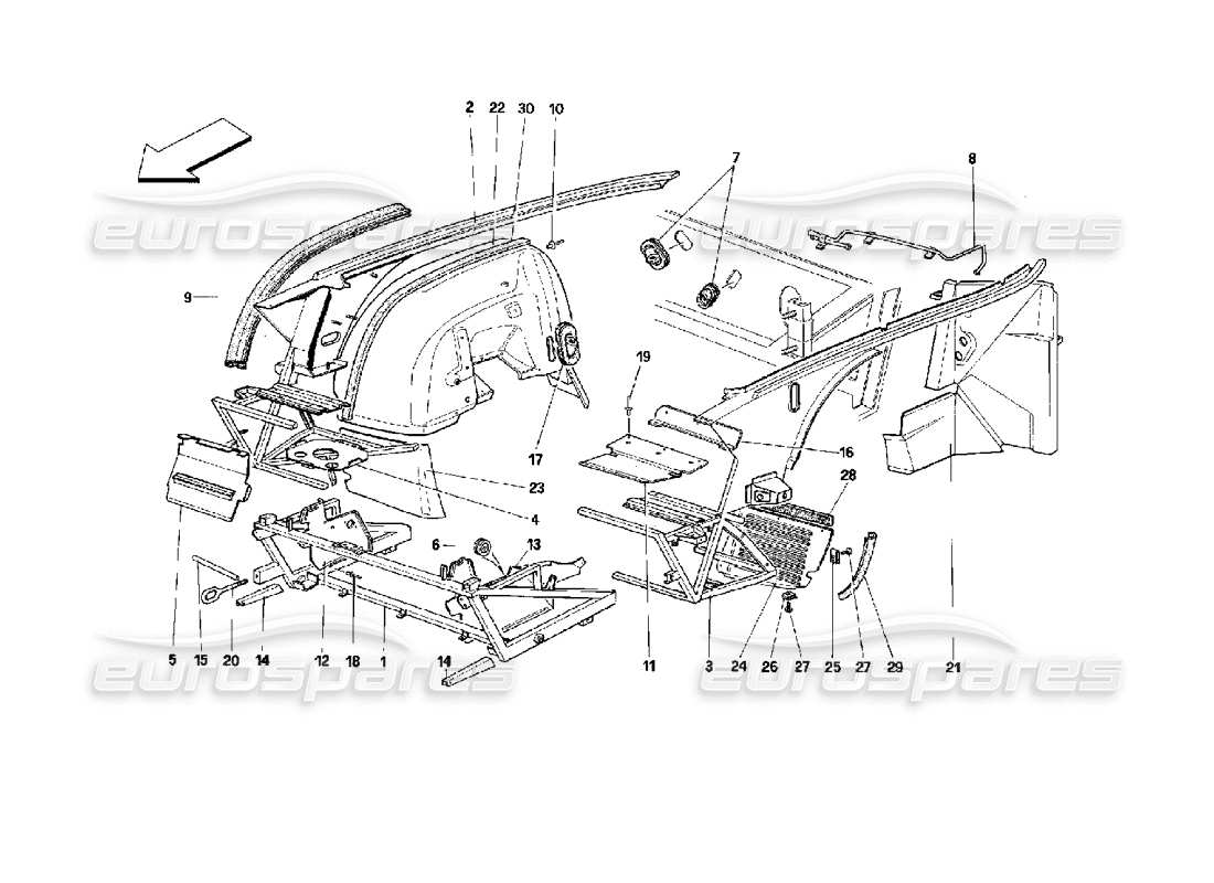 ferrari mondial 3.4 t coupe/cabrio karosserie: inneres element - vorderteil teilediagramm
