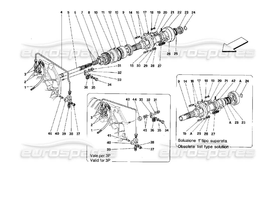 ferrari mondial 3.4 t coupe/cabrio kupplung und steuerung teilediagramm