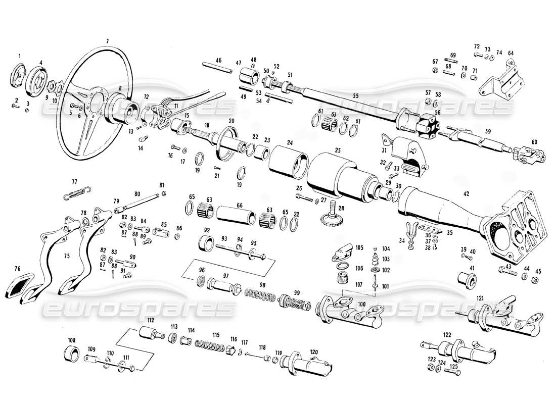 maserati mistral 3.7 teilediagramm für lenkungsteile und pedale