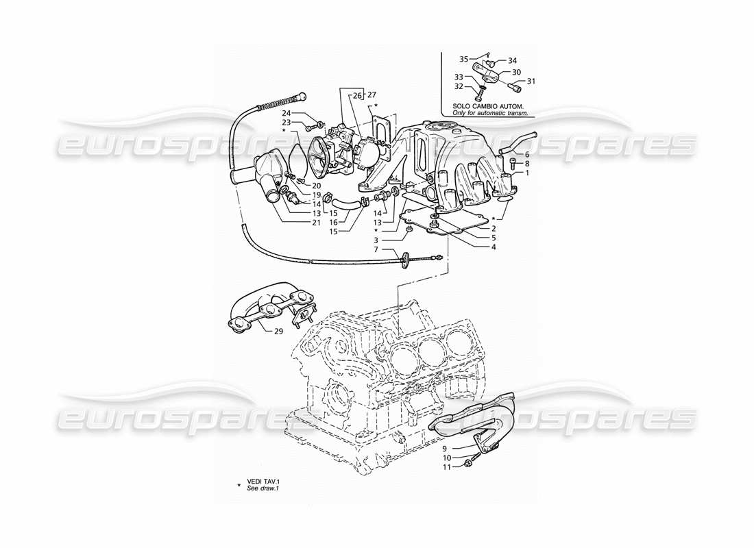 maserati ghibli 2.8 (abs) diagramm der drosselklappengehäuseteile für ansaug- und auspuffkrümmer