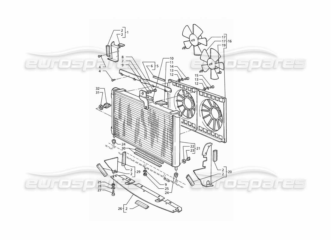 maserati ghibli 2.8 (abs) teilediagramm für kühler und kühllüfter