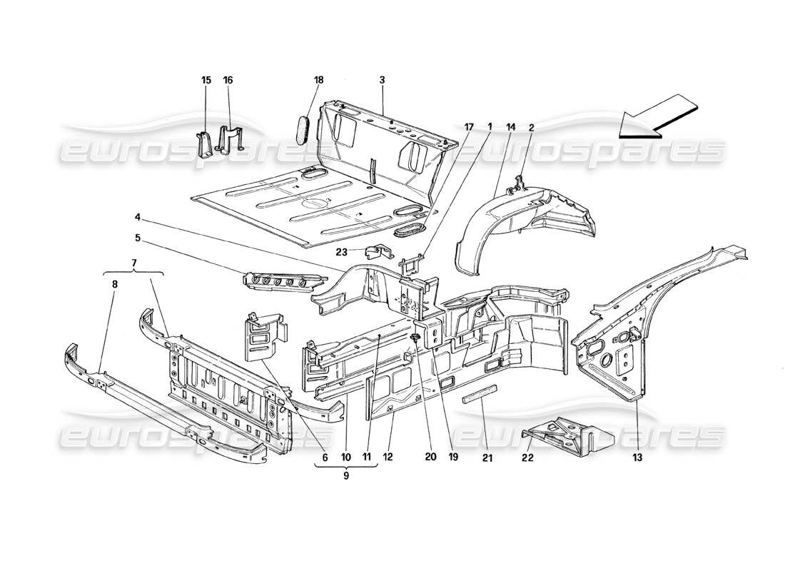 ferrari 348 (1993) tb / ts vordere teilstrukturen teilediagramm