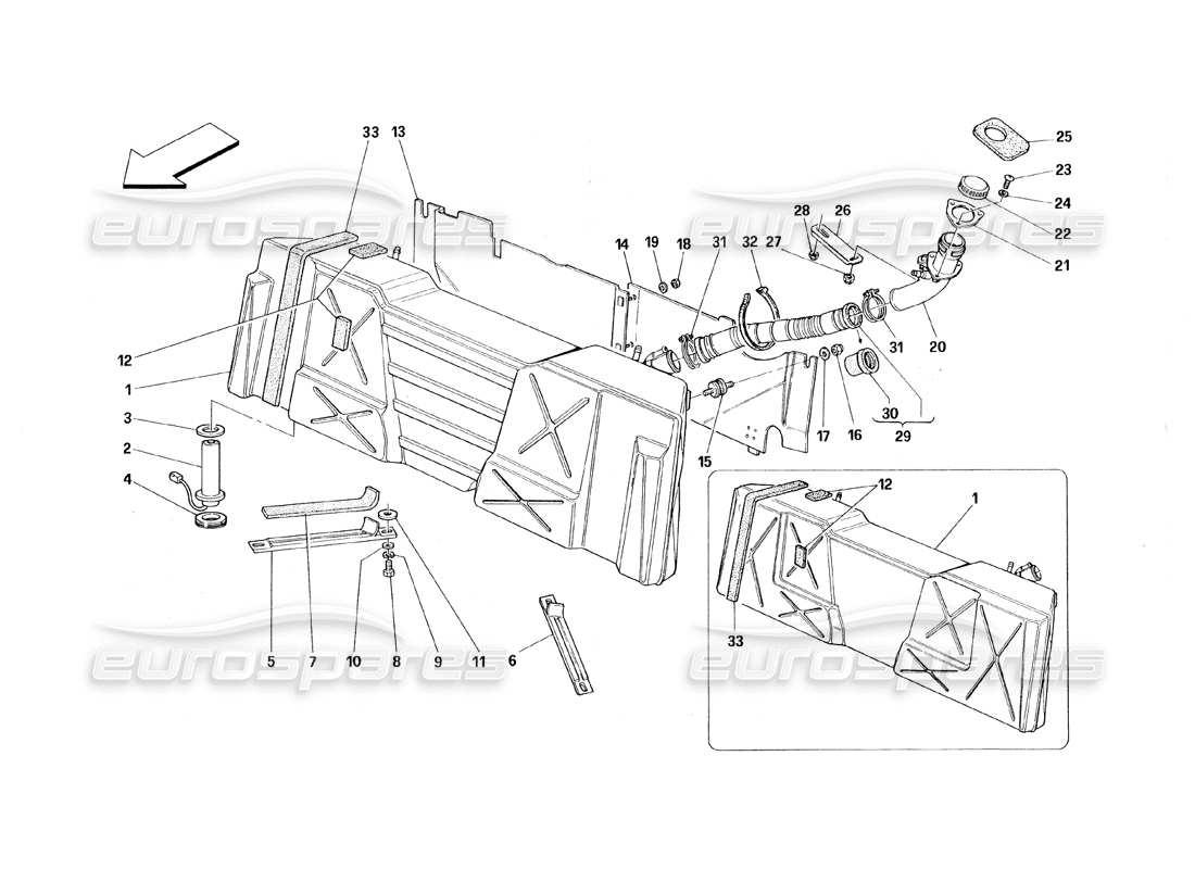 ferrari 348 (1993) tb / ts kraftstofftank teilediagramm