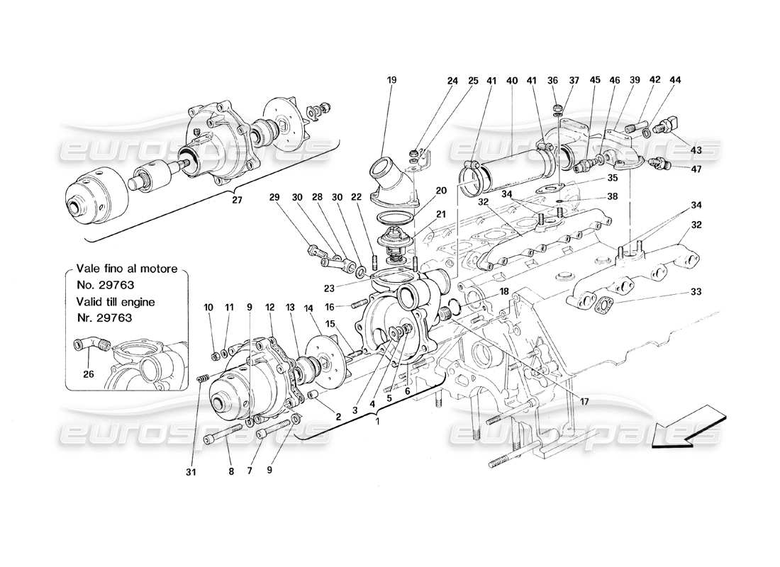 ferrari 348 (1993) tb / ts wasserpumpe teilediagramm