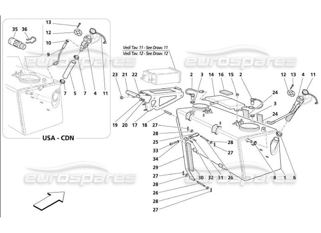 maserati 4200 coupe (2005) diagramm für kraftstofftanks und verbindungsteile