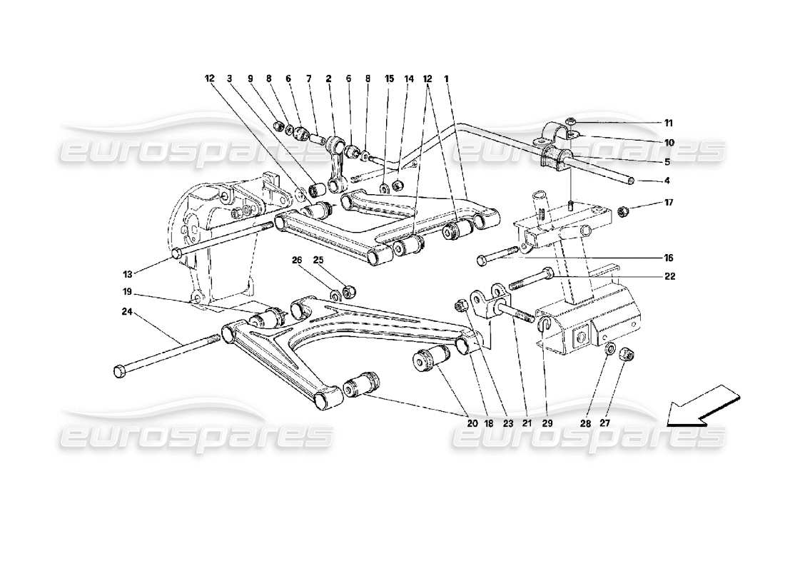 ferrari mondial 3.4 t coupe/cabrio hinterradaufhängung - dreieckslenker-teilediagramm