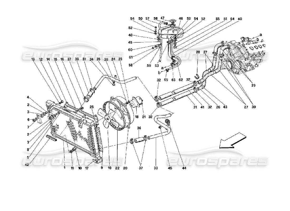 ferrari mondial 3.4 t coupe/cabrio teilediagramm des kühlsystems