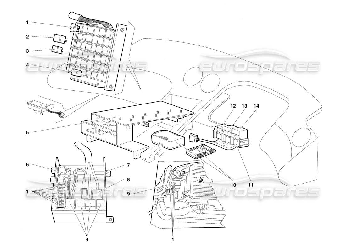 lamborghini diablo vt (1994) elektrisches system (gültig für rh d. version - april 1994) teilediagramm