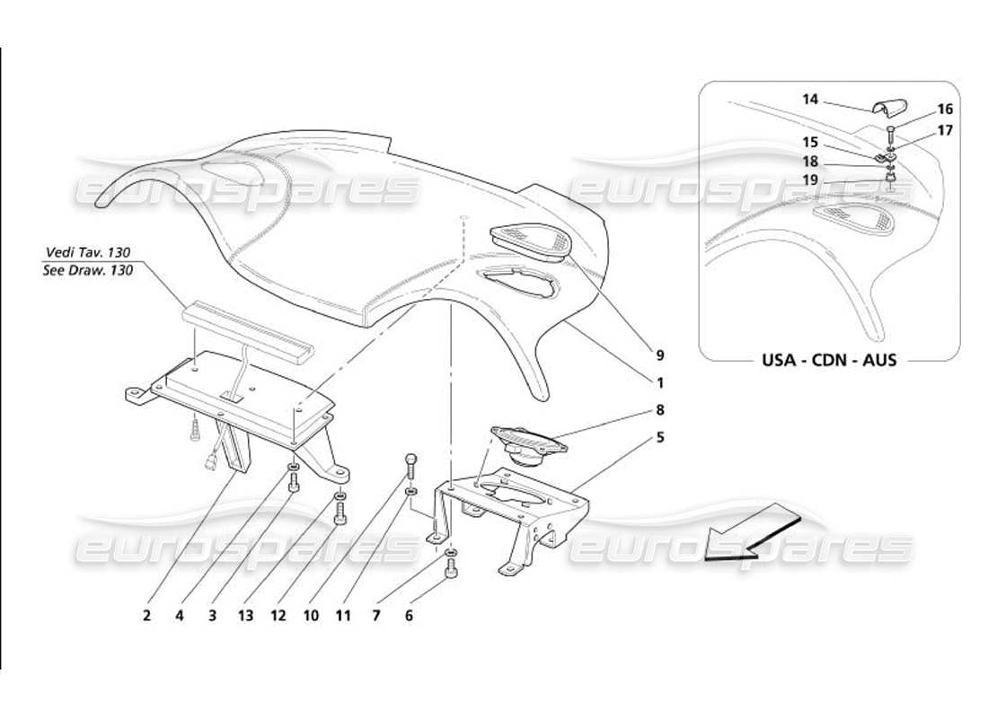 maserati 4200 coupe (2005) innenverkleidungen – hinten unter der fensterverkleidung teilediagramm