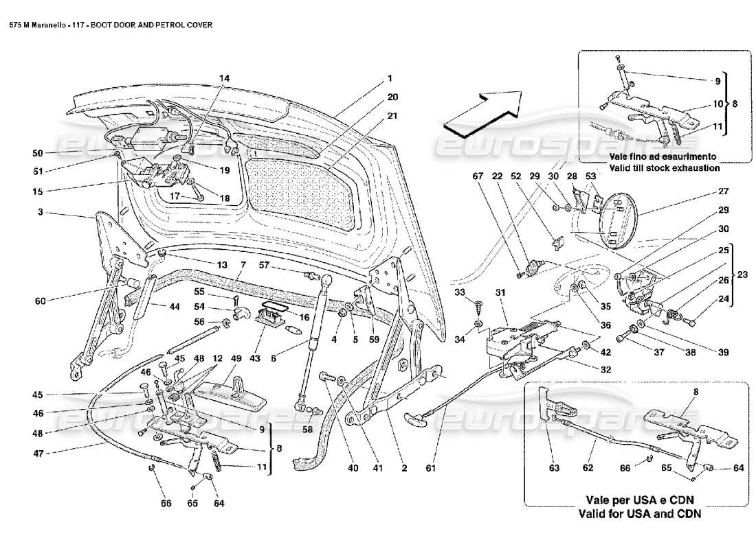 ferrari 575m maranello teilediagramm für kofferraumklappe und tankdeckel