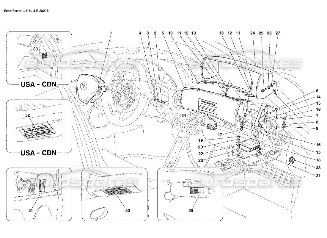 ferrari enzo air bags part diagram