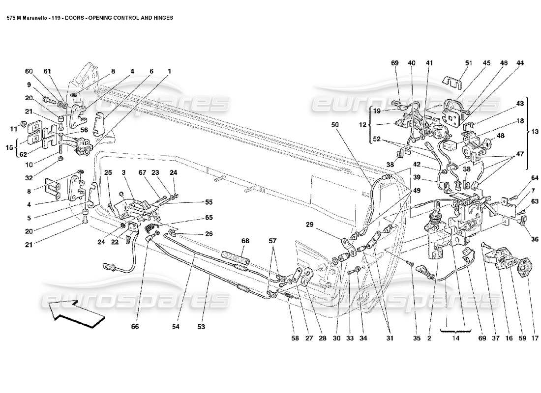 ferrari 575m maranello teilediagramm für türöffnungssteuerung und scharniere