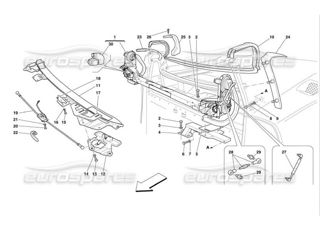 ferrari 575 superamerica schieben und schließen des schiebedachs teilediagramm