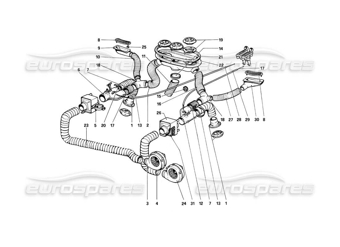 ferrari 208 turbo (1982) teilediagramm des heizsystems