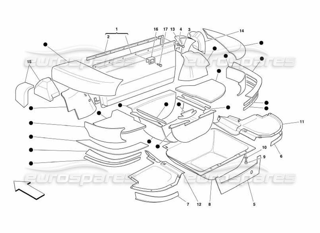 ferrari 550 barchetta teilediagramm für die stiefelisolierung