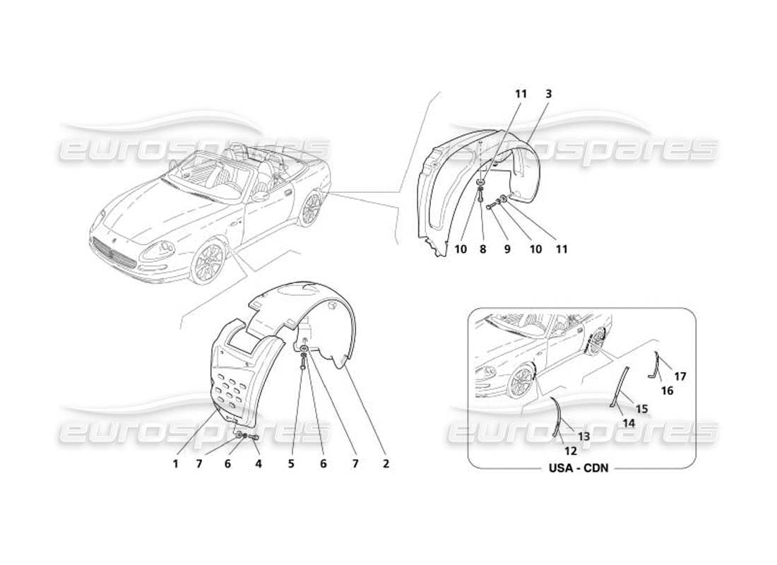 maserati 4200 spyder (2005) schilder und schutzvorrichtungen für den radraum - teilediagramm