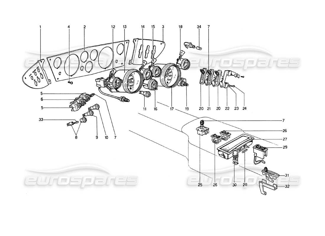 ferrari 208 gt4 dino (1975) teilediagramm für instrumente und zubehör