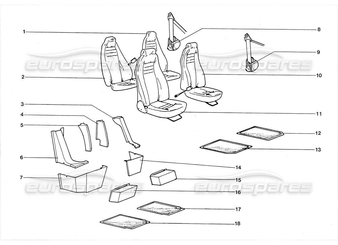 lamborghini lm002 (1988) sitz und teppiche teilediagramm