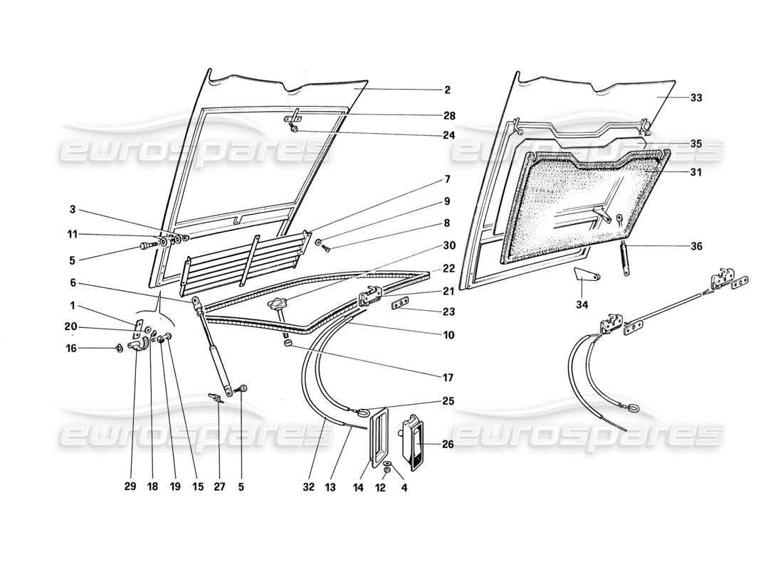 ferrari 328 (1988) teilediagramm des vorderen fachdeckels