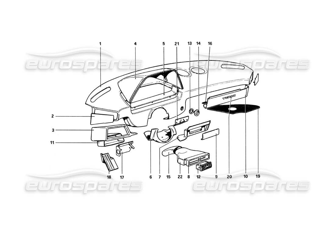 ferrari 208 turbo (1982) instrumententafel ersatzteildiagramm