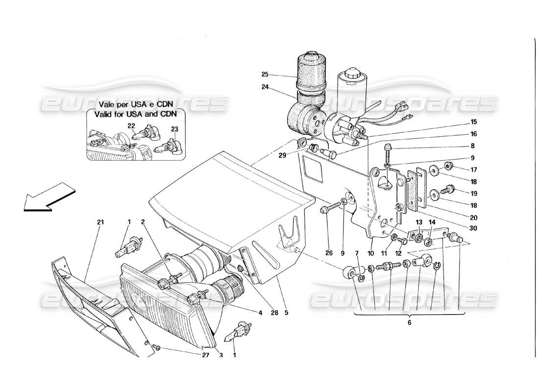 ferrari 348 (1993) tb / ts teilediagramm für lichthebevorrichtung und scheinwerfer