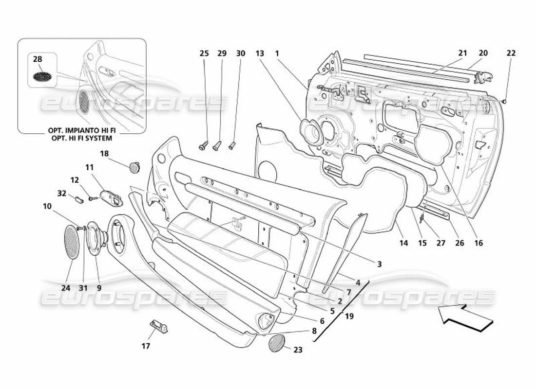 maserati 4200 spyder (2005) türen - rahmen und verkleidungen - teilediagramm