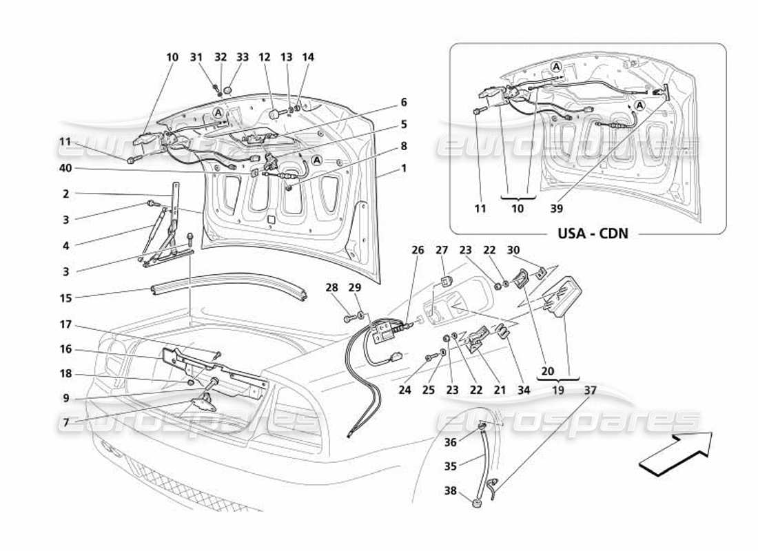 maserati 4200 coupe (2005) teilediagramm für kofferraumhaube und tankklappe