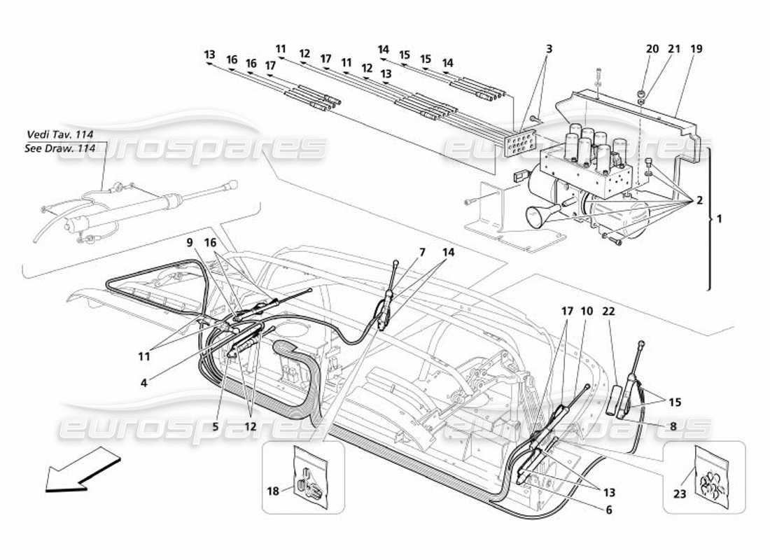 maserati 4200 spyder (2005) teilediagramm des capote-hydrauliksystems