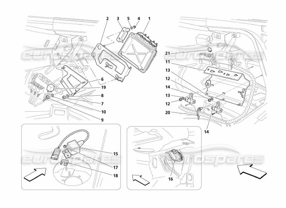 maserati 4200 spyder (2005) teilediagramm für sensoren und steuergeräte an der rechten motorhaube