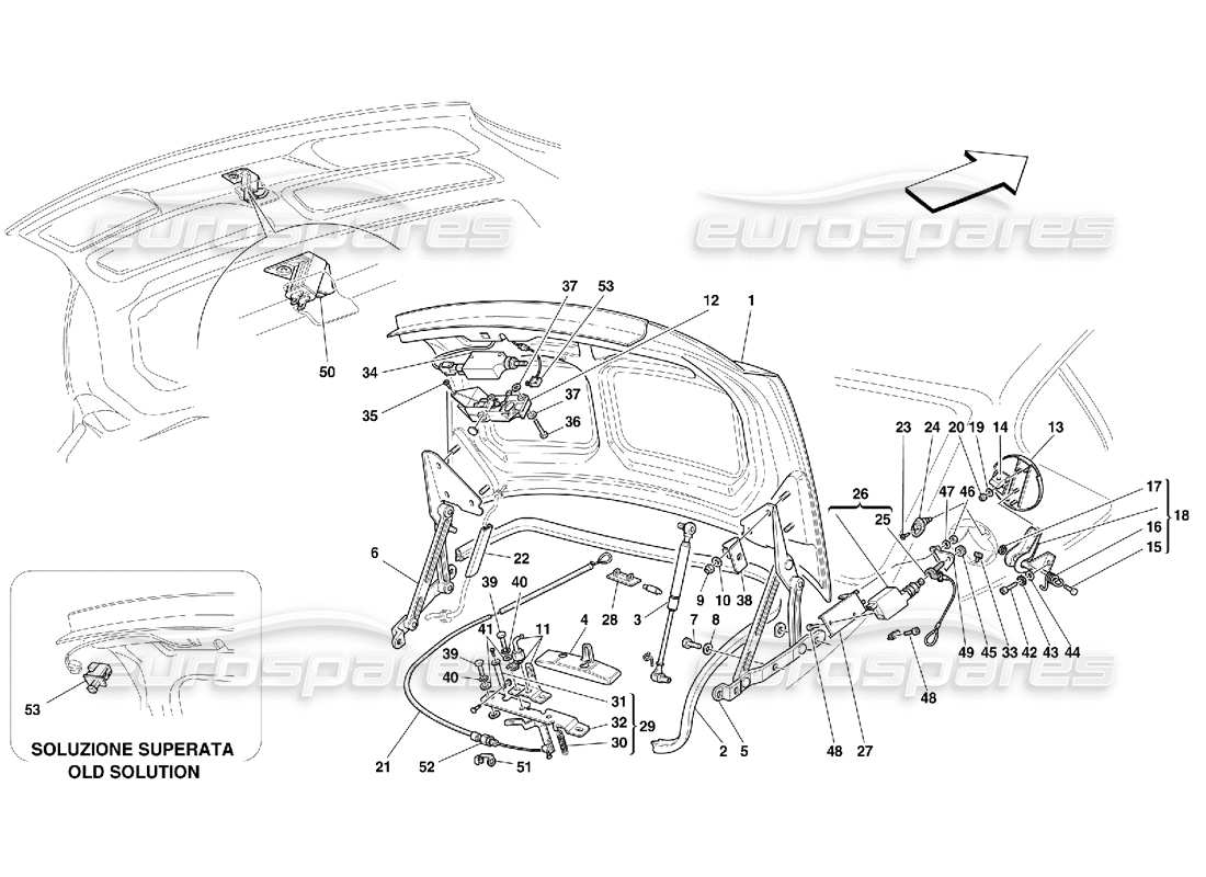 ferrari 456 gt/gta teilediagramm für kofferraumhaube und tankdeckel