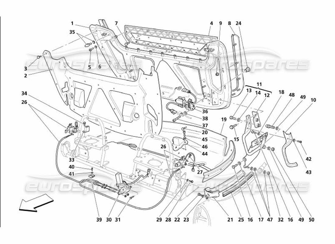 maserati 4200 spyder (2005) verschlüsse und abdeckungsteilediagramm